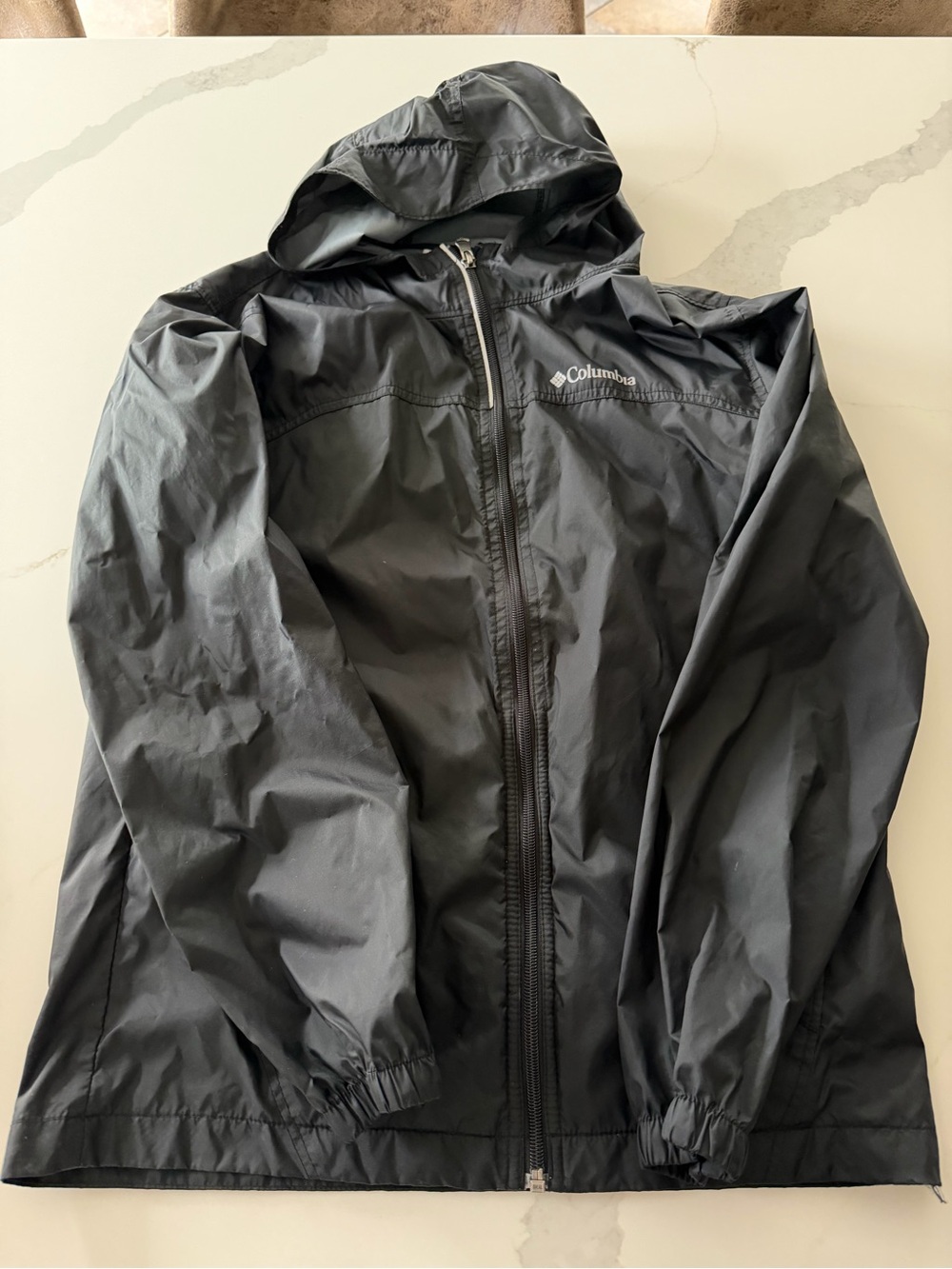 VGUC! Columbia Black Lightweight Hooded Rain Jacket youth Large